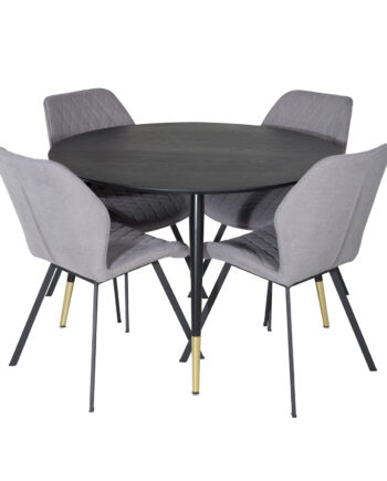 Venture Design Dipp Spisebordssæt       Stole Sort Finer Messing Sort Metal  Grå Stof Sort Metal