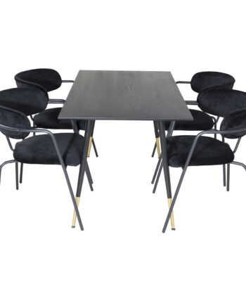 Venture Design Dipp Spisebordssæt       Stole Sort Finer Messing Sort Metal  Sort Fløjl Sort Metal