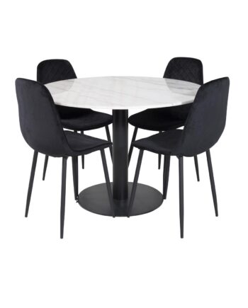 Venture Design Estelle Spisebordssæt       Stole Hvid Marmor Sort Metal Og Sort Fløjl Sort Metal