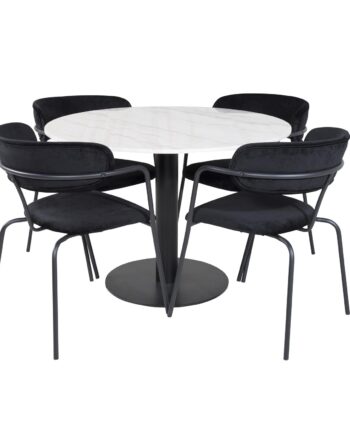 Venture Design Estelle Spisebordssæt       Stole Hvid Marmor Sort Metal Og Sort Fløjl Sort Metal
