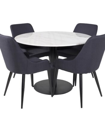 Venture Design Estelle Spisebordssæt       Stole Hvid Marmor Sort Metal Og Sort Stof Sort Metal