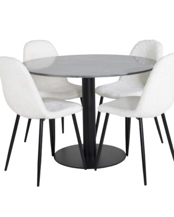 Venture Design Estelle Spisebordssæt       Stole Sort Marmor  Hvid Bamsestof Og Sort Metal