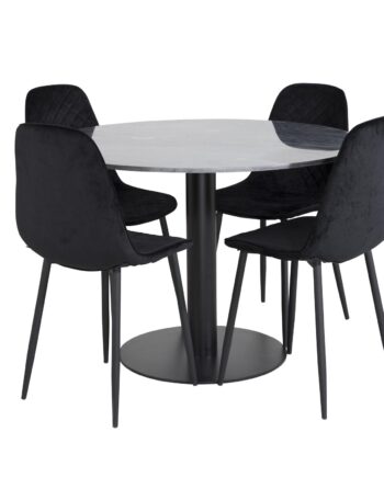 Venture Design Estelle Spisebordssæt       Stole Sort Marmor Sort Metal Og Sort Fløjl Sort Metal