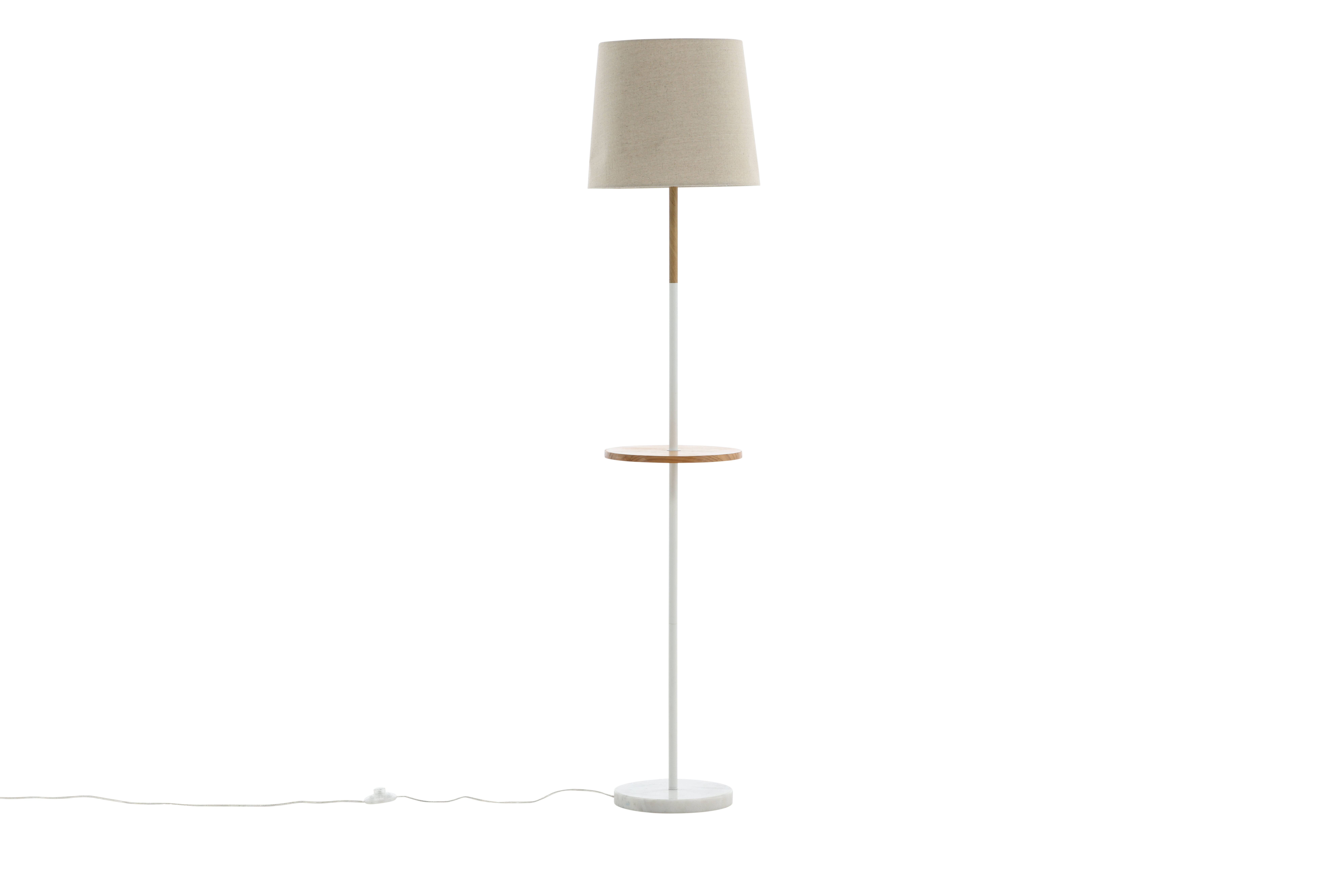 Venture Design Hattman Gulvlampe     Lille Bordplade Hør  Hvid Natur Stål Og Hvid Marmor