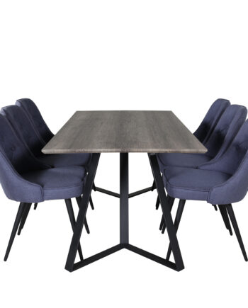 Venture Design Marina Spisebordssæt       Stole Grå Finer Sort Metal Og Blå Stof Sort Metal