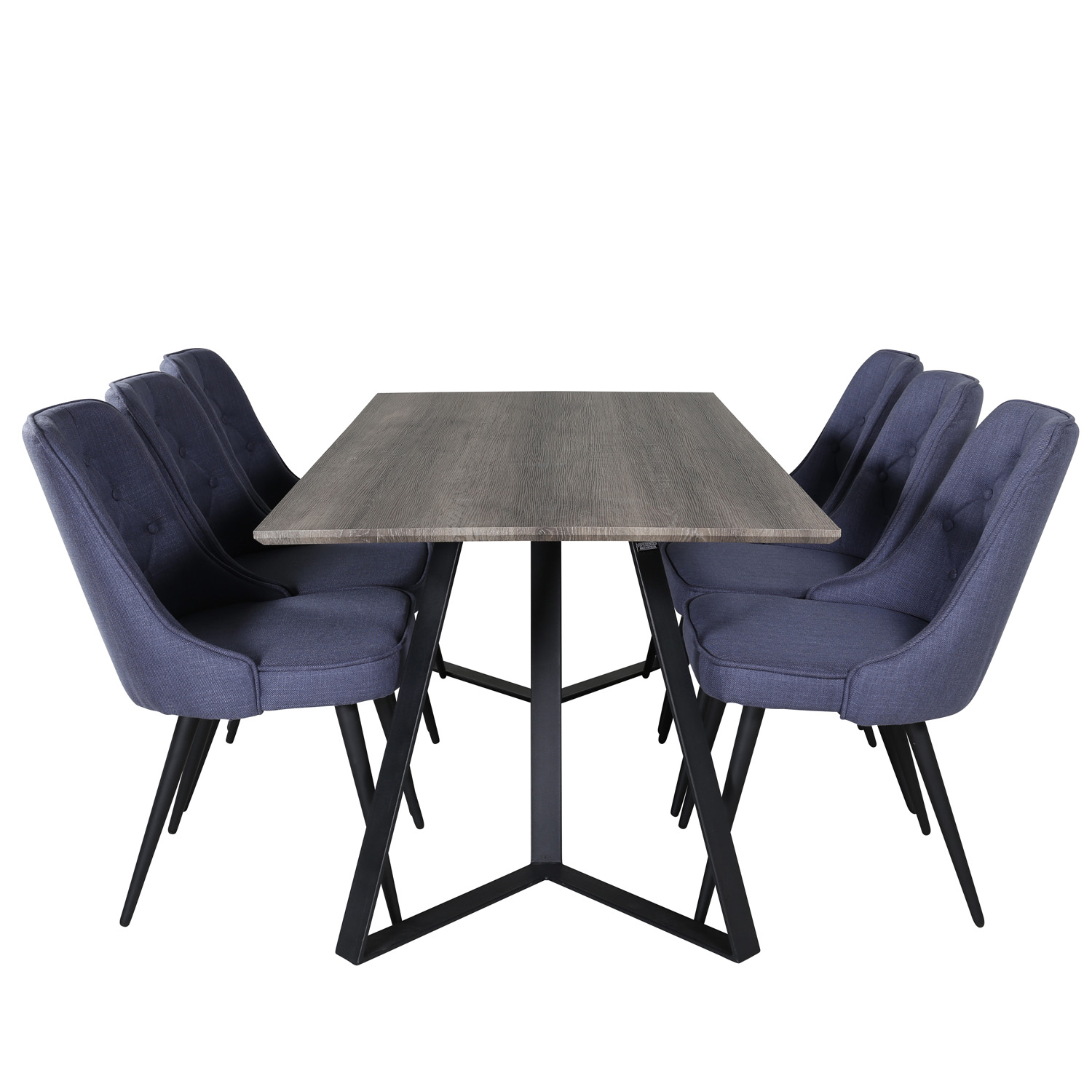 Venture Design Marina Spisebordssæt Stole Grå Finer Sort Metal Og Blå Stof Sort Metal