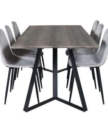 Venture Design Marina Spisebordssæt       Stole Grå Finer Sort Metal Og Grå Fløjl Sort Metal