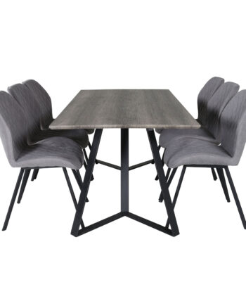 Venture Design Marina Spisebordssæt       Stole Grå Finer Sort Metal Og Grå Stof Sort Metal