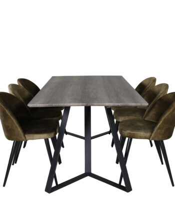Venture Design Marina Spisebordssæt       Stole Grå Finer Sort Metal Og Grøn Fløjl Sort Metal