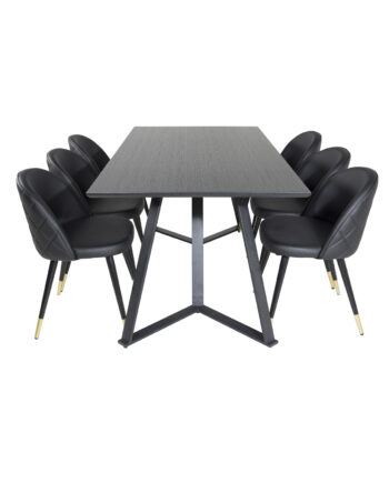 Venture Design Marina Spisebordssæt       Stole Sort Finer Sort Metal  Sort Pu Messing Sort Metal