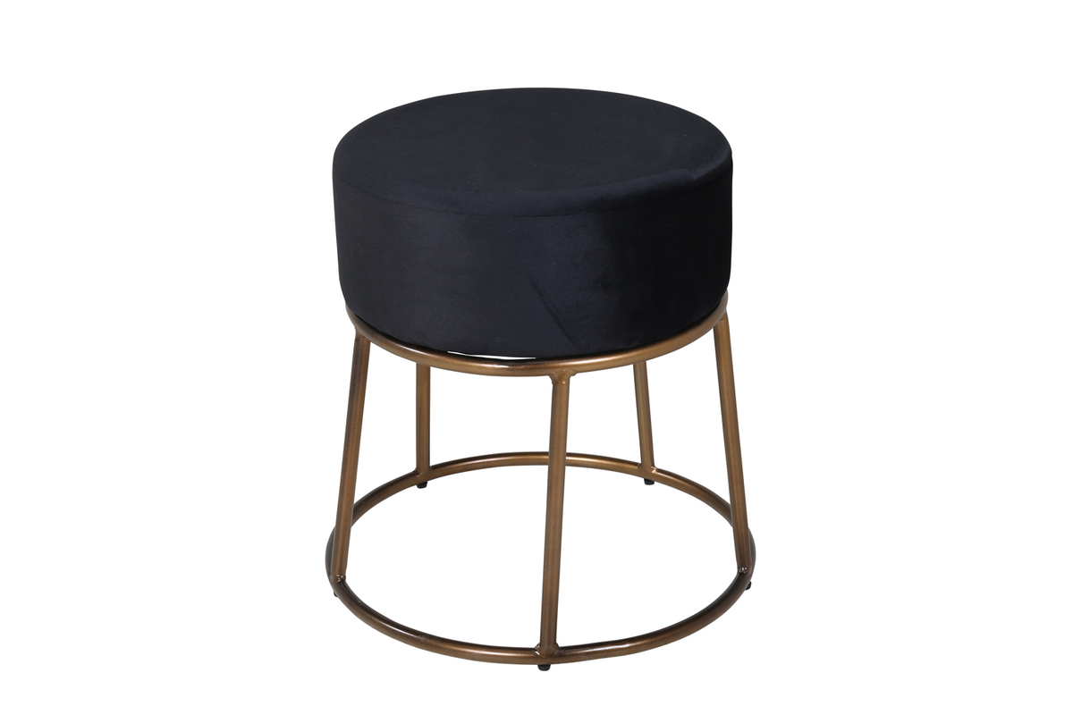 Venture Design Pippi Puf  Rund Sort Fløjl Og Kobber Stål  ø45
