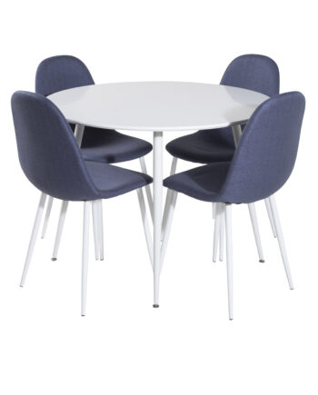 Venture Design Plaza Spisebordssæt       Stole Hvid Mdf Hvid Metal Og Blå Stof Hvid Metal