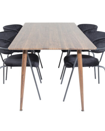Venture Design Polar Spisebordssæt       Stole  Brun Valnøddefolie Mdf Metal  Sort Fløjl Metal