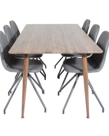 Venture Design Polar Spisebordssæt       Stole  Brun Valnøddefolie Mdf Metal  Sort Pu Sort Metal