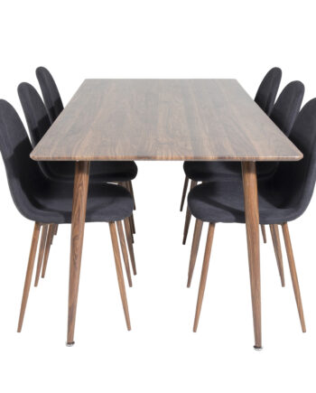 Venture Design Polar Spisebordssæt       Stole  Brun Valnøddefolie Mdf Metal  Sort Stof Foliemetal