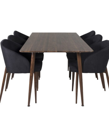 Venture Design Polar Spisebordssæt       Stole  Brun Valnøddefolie Mdf Metal  Sort Stof Foliemetal