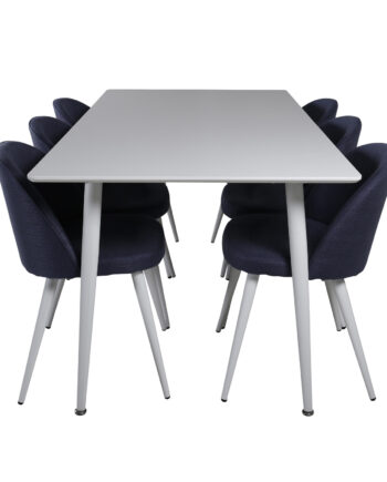 Venture Design Polar Spisebordssæt       Stole  Hvid Mdf Hvid Metal  Blå Stof Hvid Metal