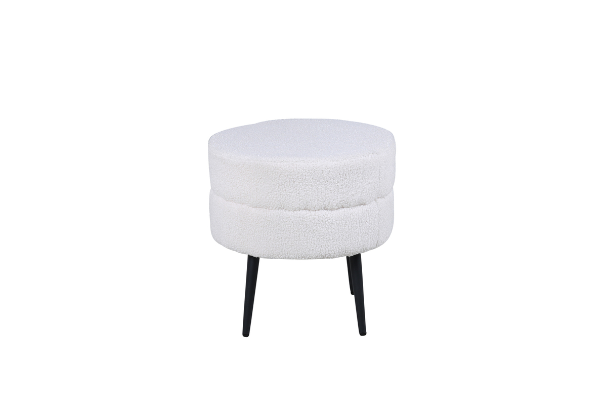 Venture Design Pot Puf  Rund Hvid Bamsestof Polyester Og Sort Stål  ø40