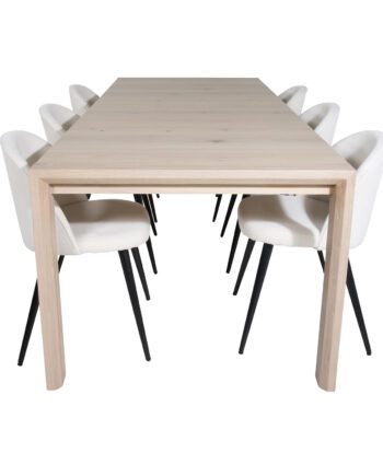 Venture Design Slider Spisebordssæt       Stole Hvidvasket Egefiner Eg Og Beige Fløjl Sort Metal