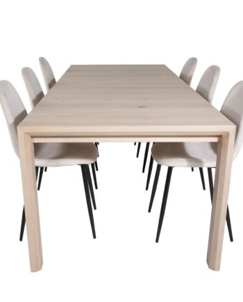 Venture Design Slider Spisebordssæt       Stole Hvidvasket Egefiner Eg Og Beige Stof Sort Metal
