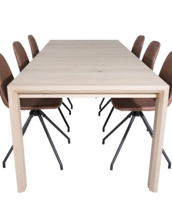 Venture Design Slider Spisebordssæt       Stole Hvidvasket Egefiner Eg Og Brun Pu Sort Metal