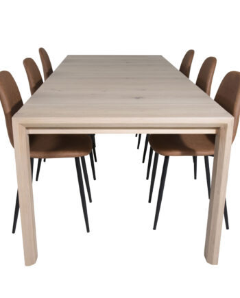 Venture Design Slider Spisebordssæt       Stole Hvidvasket Egefiner Eg Og Brun Pu Sort Metal