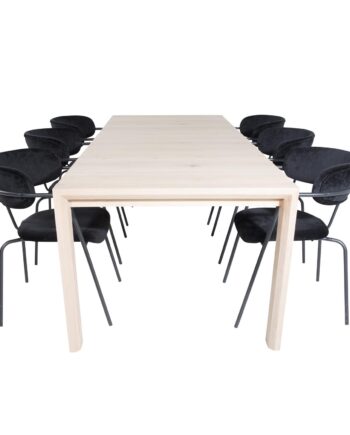 Venture Design Slider Spisebordssæt       Stole Hvidvasket Egefiner Eg Og Sort Fløjl Sort Metal