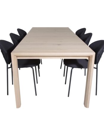 Venture Design Slider Spisebordssæt       Stole Hvidvasket Egefiner Eg Og Sort Fløjl Sort Metal