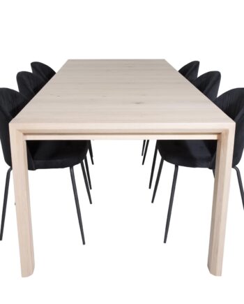 Venture Design Slider Spisebordssæt       Stole Hvidvasket Egefiner Eg Og Sort Fløjl Sort Metal