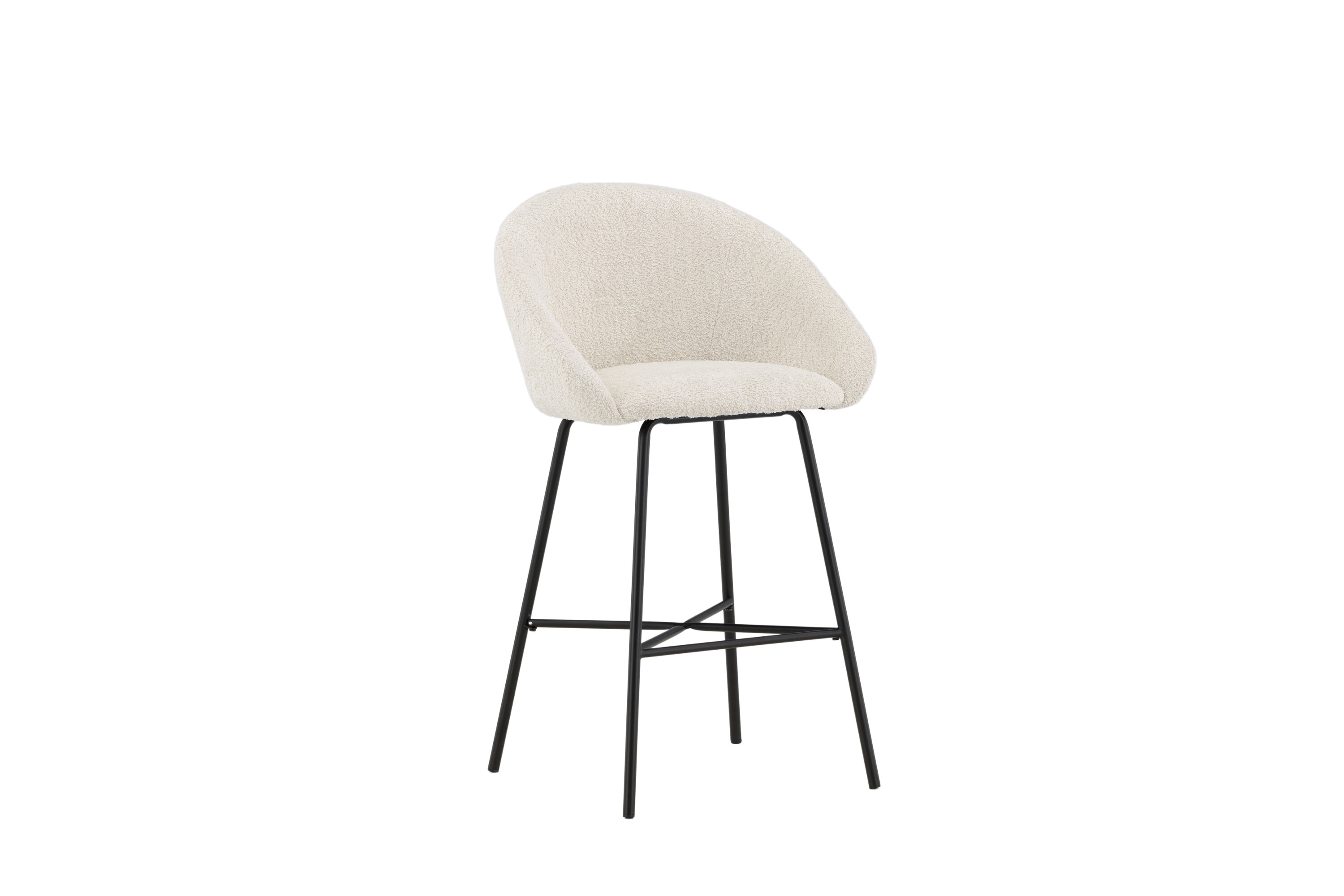 Venture Design Velvet Barstol     Ryglæn Og Fodstøtte Hvid Creme Bamsestof Og Sort Stål