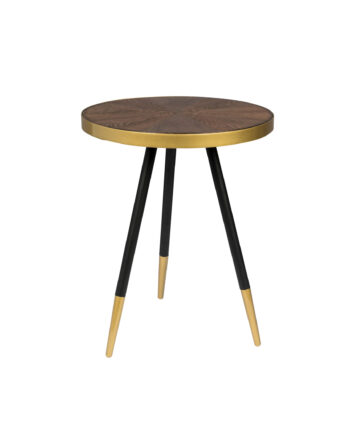 White Label Living Denise Sidebord  Rund Brun Askefinér Og Sort Metal  ø44