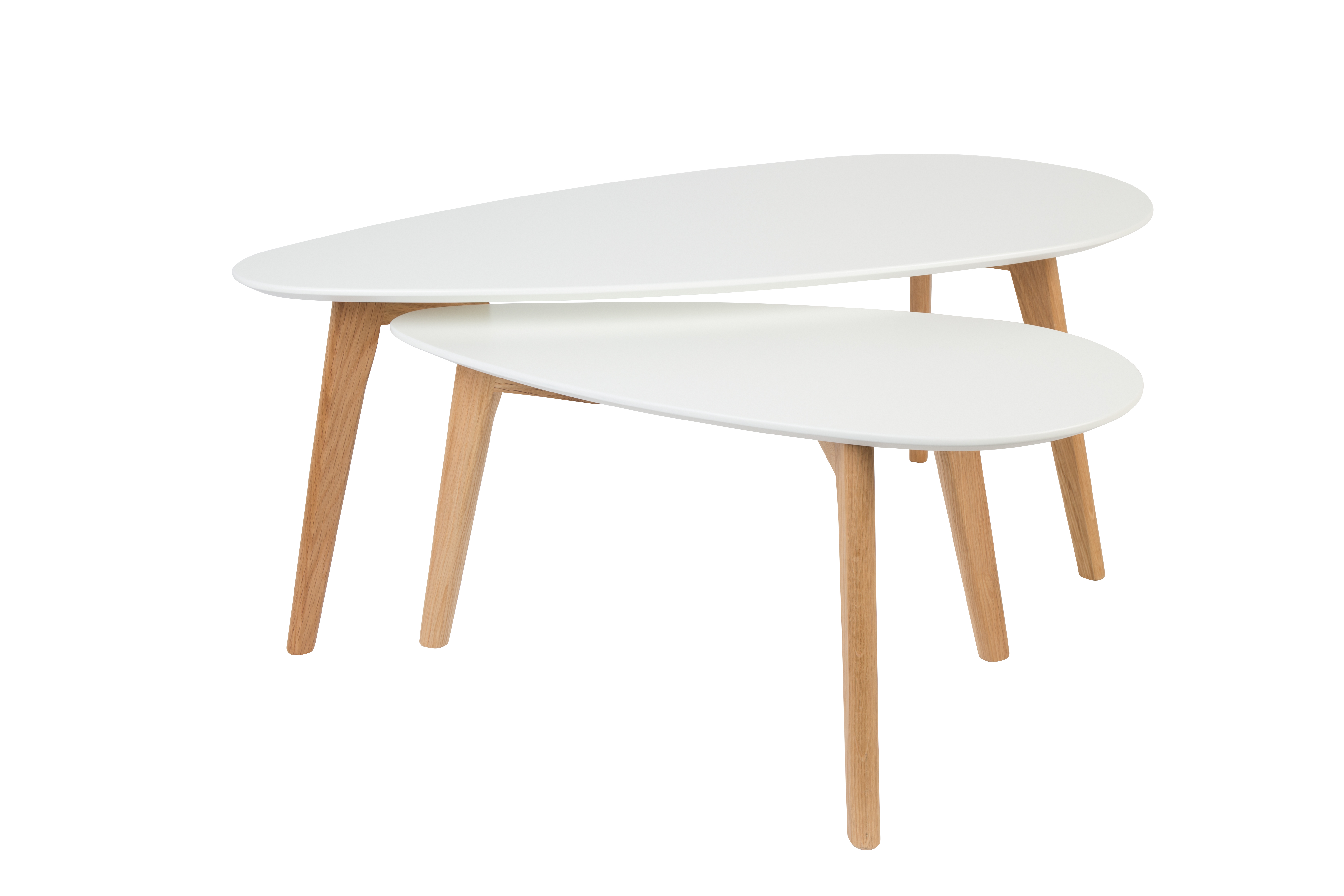 White Label Living Drop Sidebord Hvid Og Natur Træ  Sæt Af