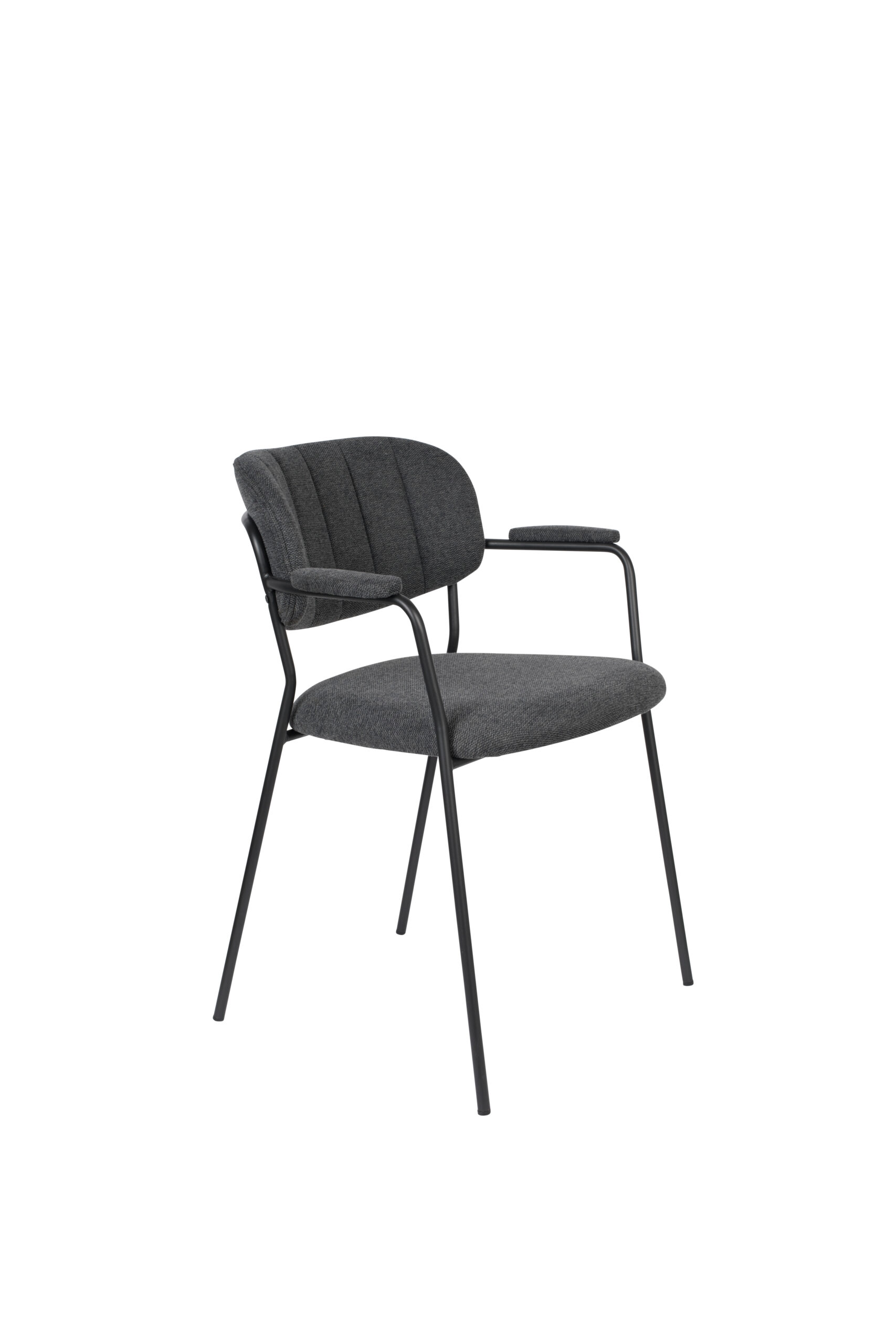 White Label Living Jolien Spisebordsstol Armlæn Mørkegrå Polyester Nylon Og Sort Stål