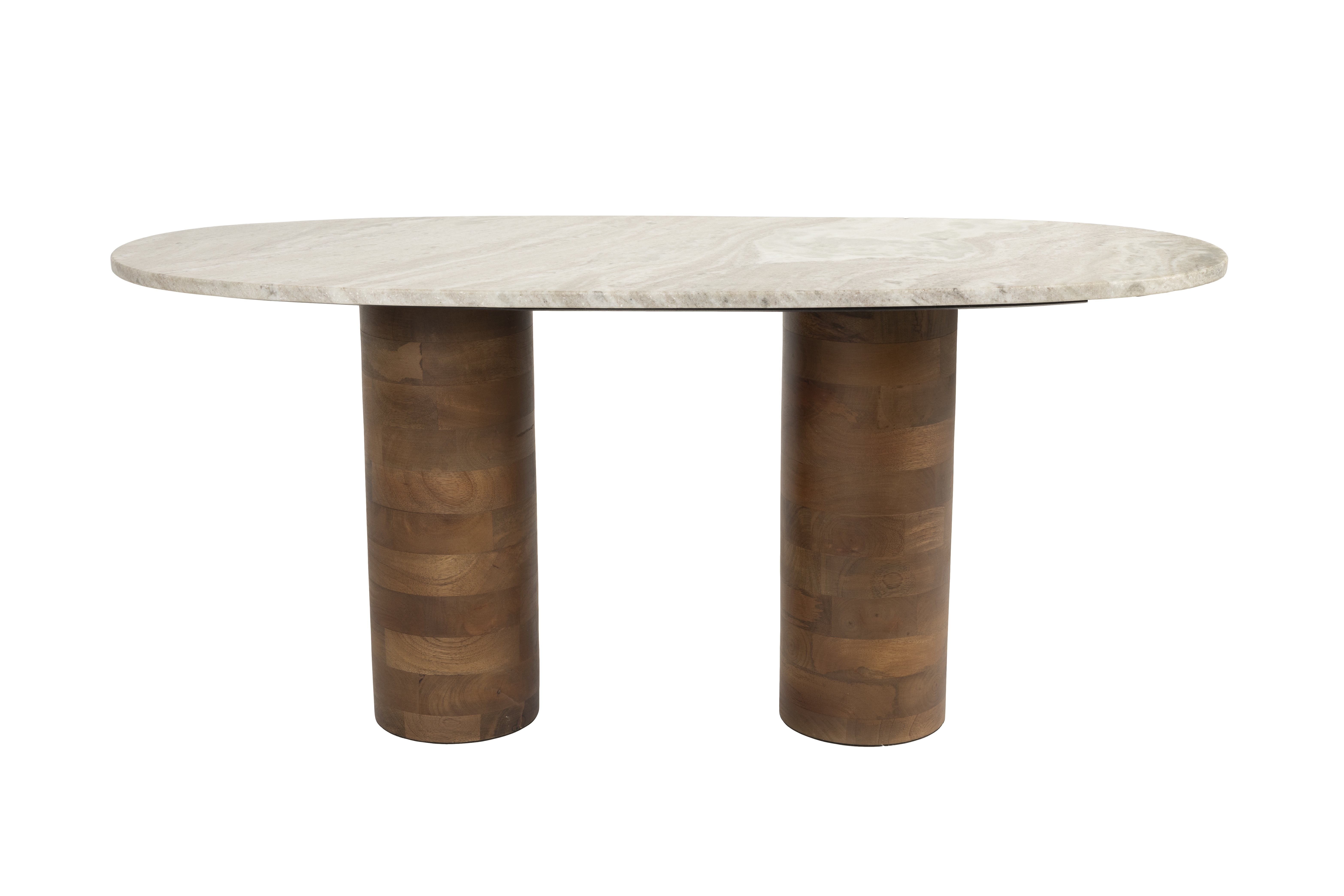 White Label Living Kouk Sofabord  Oval Brun Marmor Og Brun Mangotræ  100x40