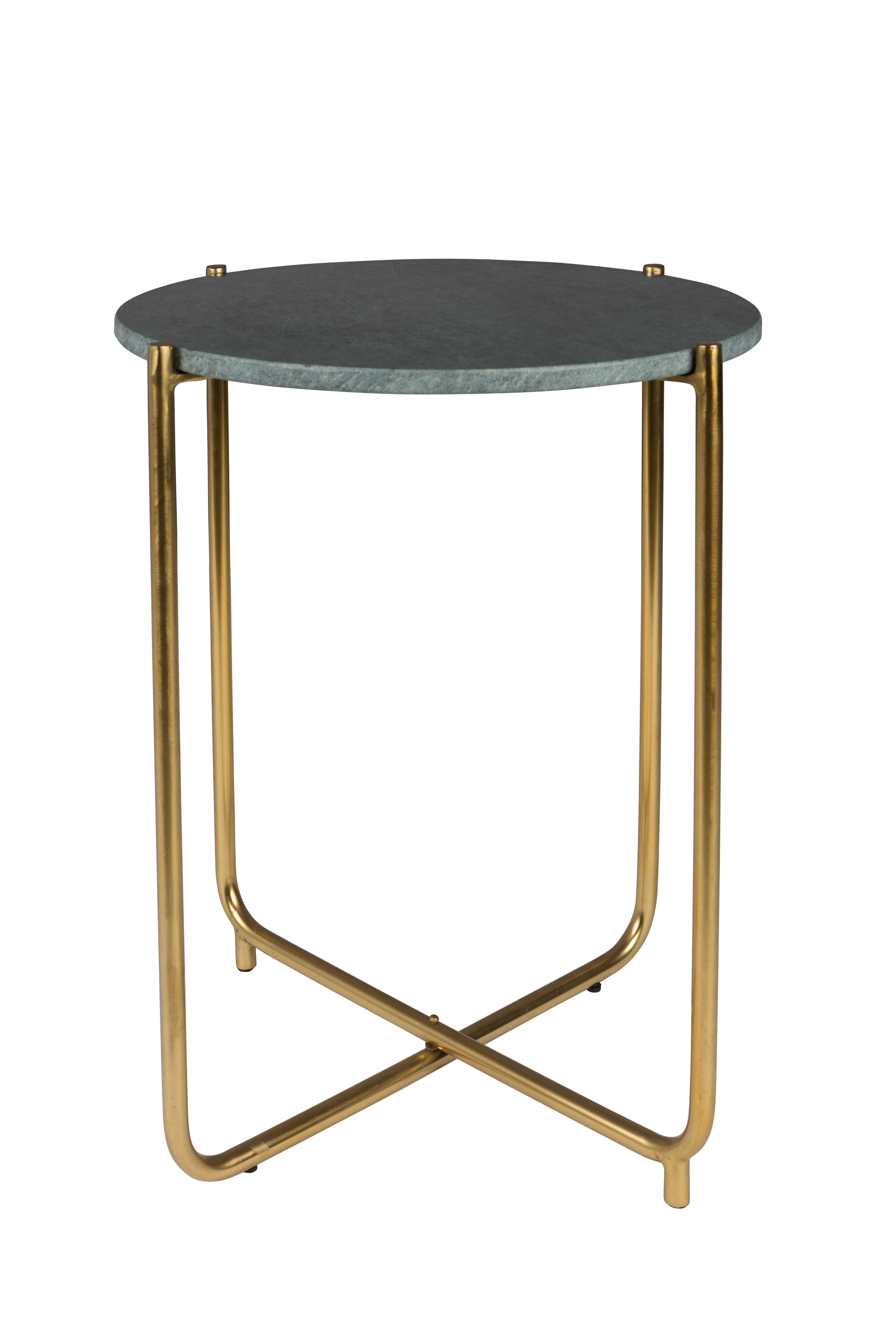 White Label Living Timpa Sidebord  Rund Grøn Marmor Og Guld Metal  ø44