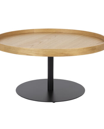 White Label Living Yuri   Sidebord  Rund Natur Egefinér Og Sort Jern  ø70