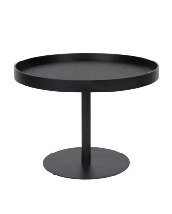 White Label Living Yuri   Sidebord  Rund Sort Egefinér Og Sort Jern  ø56