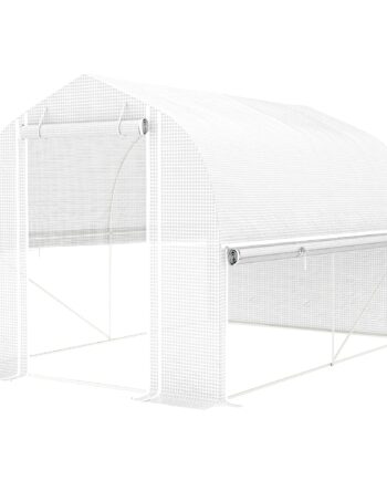 Polytunnel Drivhus Med Oprullbare Sidevægge  Uv-bestandigt Plastikdæksel Og Stålramme  Hvid