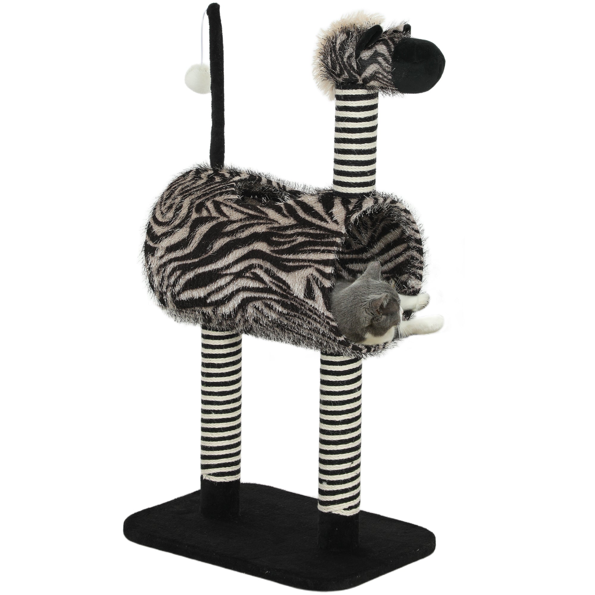Zebra-design Kradsetræ Med   Kattetunnel Og   Kradsetræer  48   Cm   35 Cm   93 Cm  Sort   Hvid