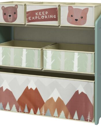 Zonekiz Børnegarderobe Med   Stofkasser  Sødt Motiv  63x30x66 Cm  Grøn
