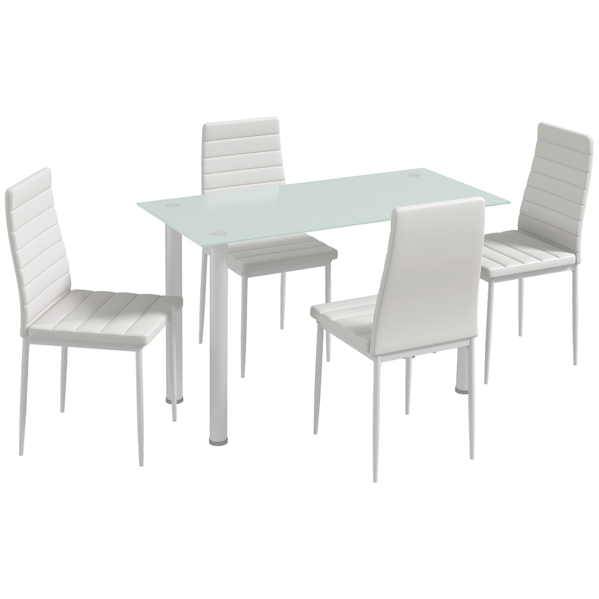 -delt Spisebordssæt  Siddegruppe  Spisebord Med   Stole  Moderne Design  Glasbord  Hvid
