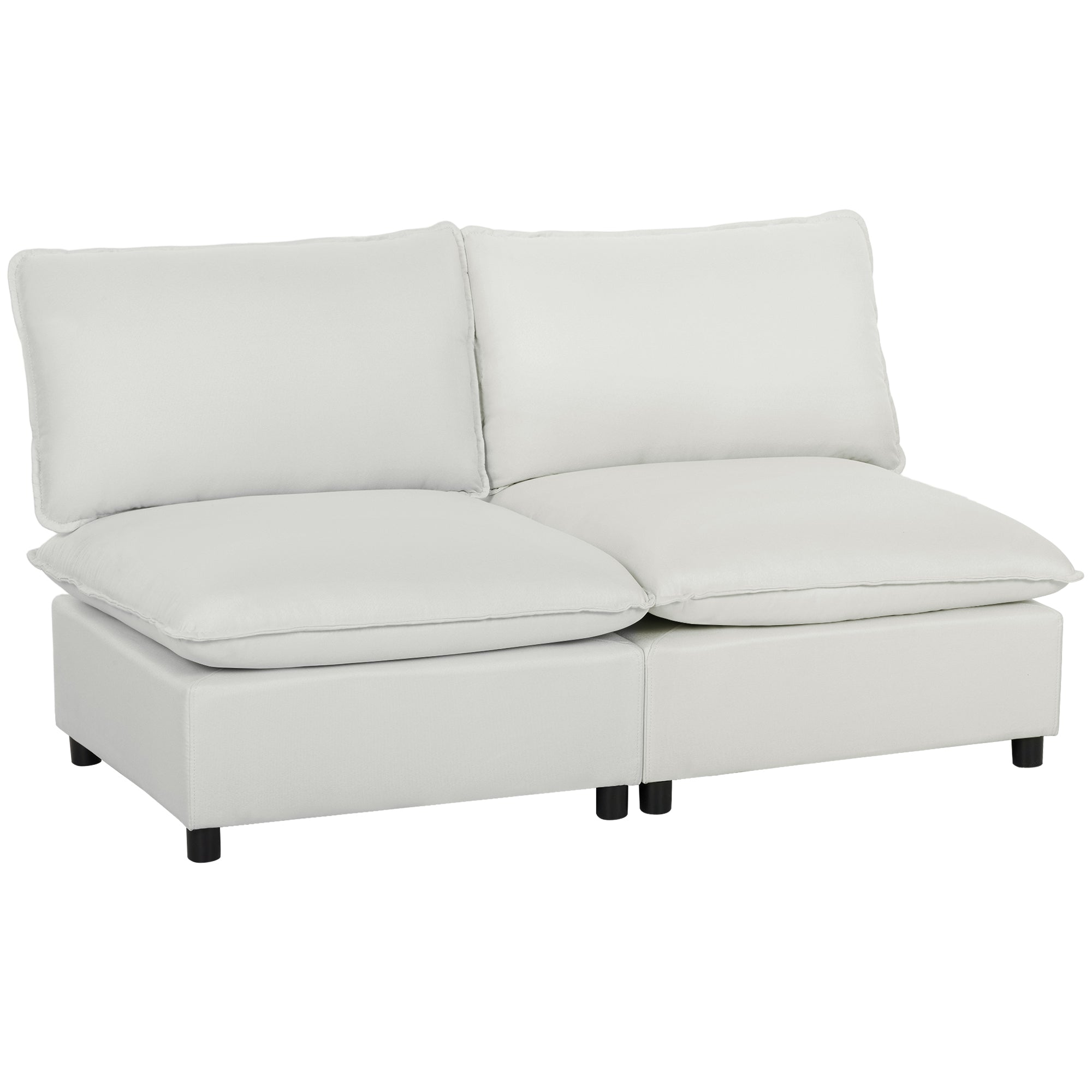 -personers Sofa 146 Cm Modulær Sofa Kunstlæder Med Bredt Og Dybt Sæde Tykke Hynder Nem Montering Grå
