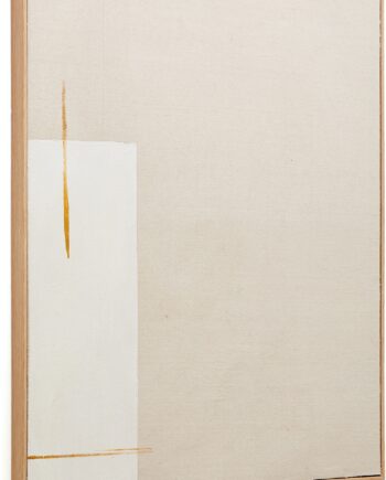 Abstrakt Vægmaleri Kave Home Salin Beige Nuancer Med Gyldne Penselstrøg Og Lodret Hørstribe 80x100 Cm Fyrretræsramme