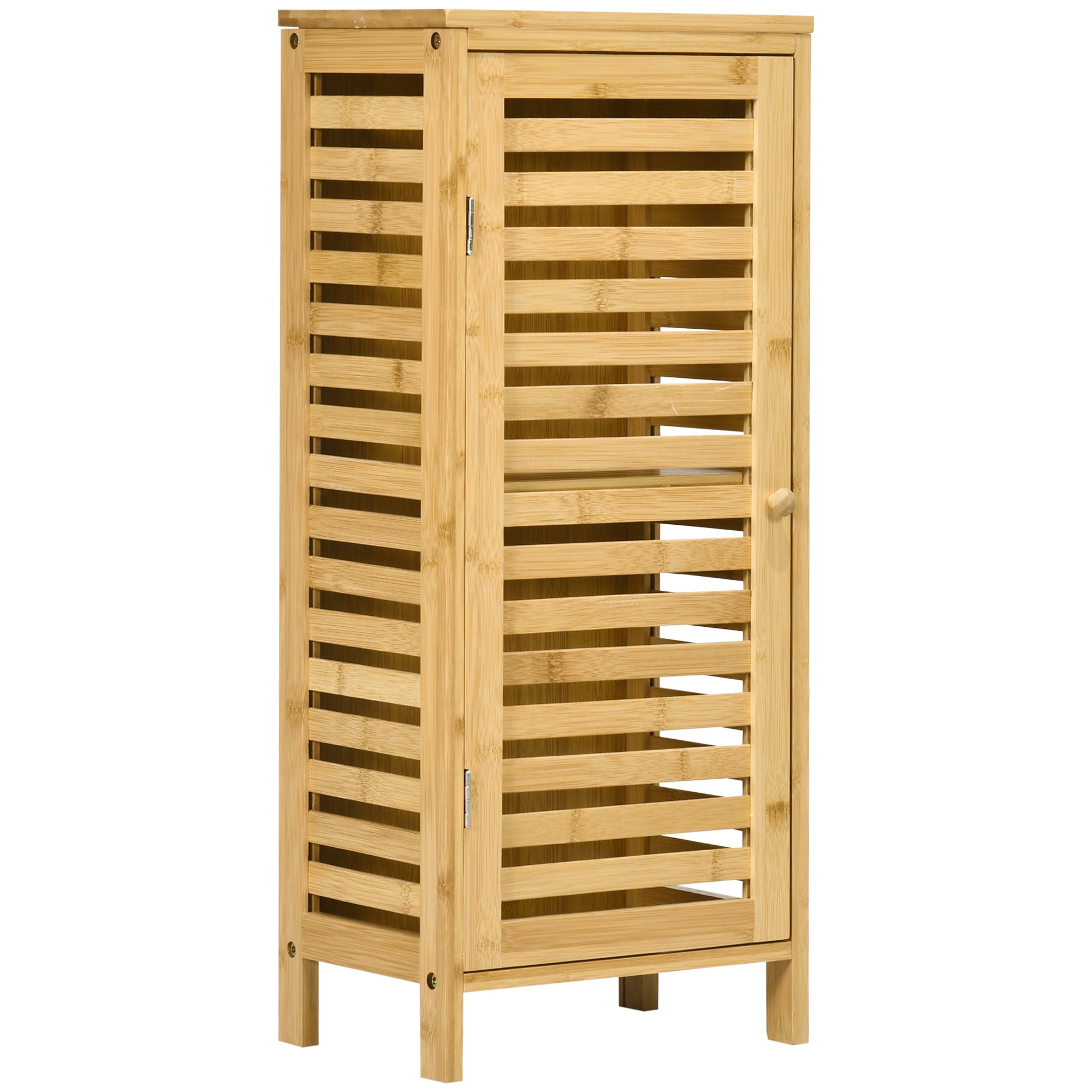 Badeværelsesskab Med Lameldør  Justerbar Hylde  Bambus  30x19 9x70 Cm