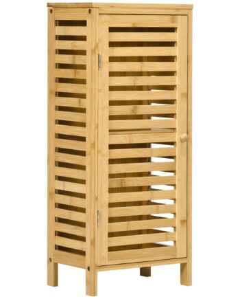 Badeværelsesskab Med Lameldør  Justerbar Hylde  Bambus  30x19 9x70 Cm