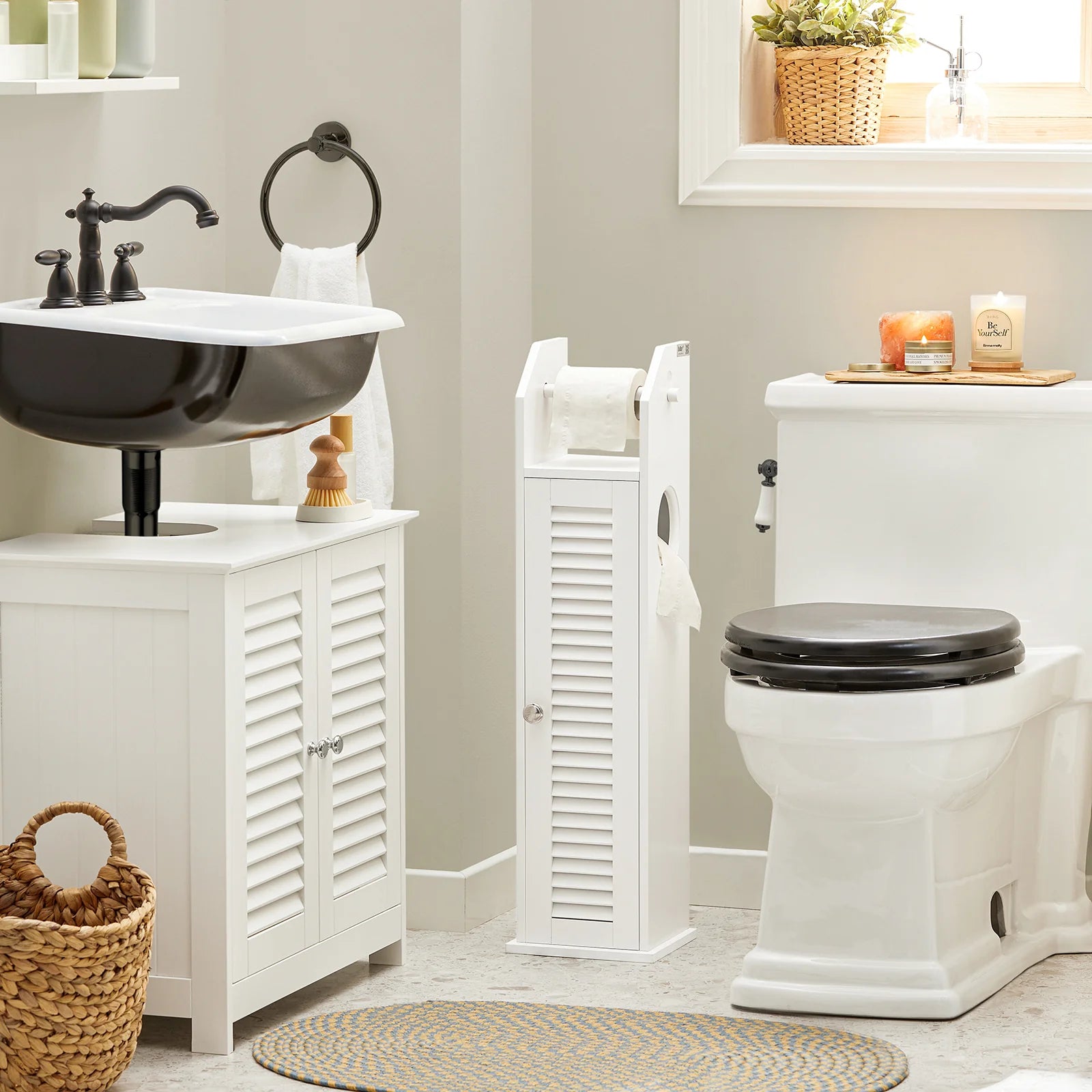 Badeværelsesskab Med Toiletpapirholder  Skandi-look  B20   D18   H79 Cm  Hvid