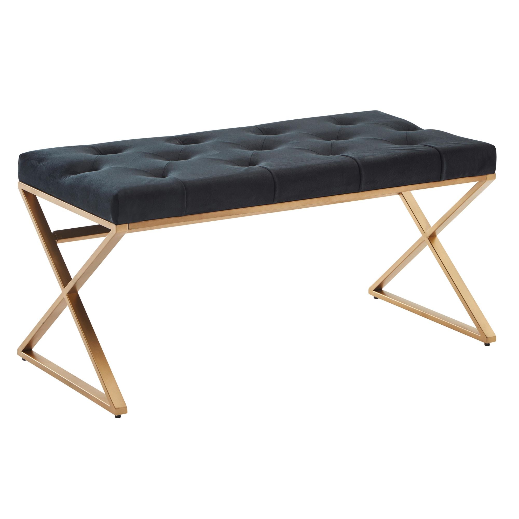 Bænk Sort Fløjlsstof 90x46x44 Cm Guldfarvet Metalramme