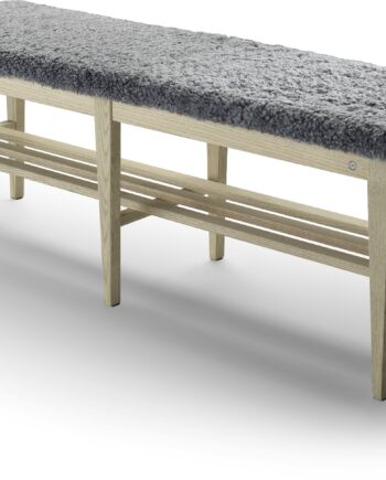 Bænk Oscarssons Möbel Nadja   Gråolieret Ask Med Lysegråt Fåreskind Og Hylde  130x40x46 Cm
