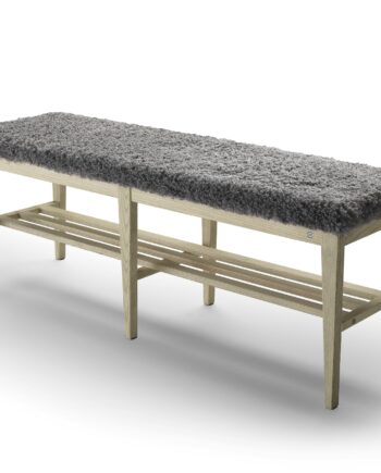Bænk Oscarssons Möbel Nadja   Massiv Ask Med Gråt Imiteret Fåreskind 130x40 Cm