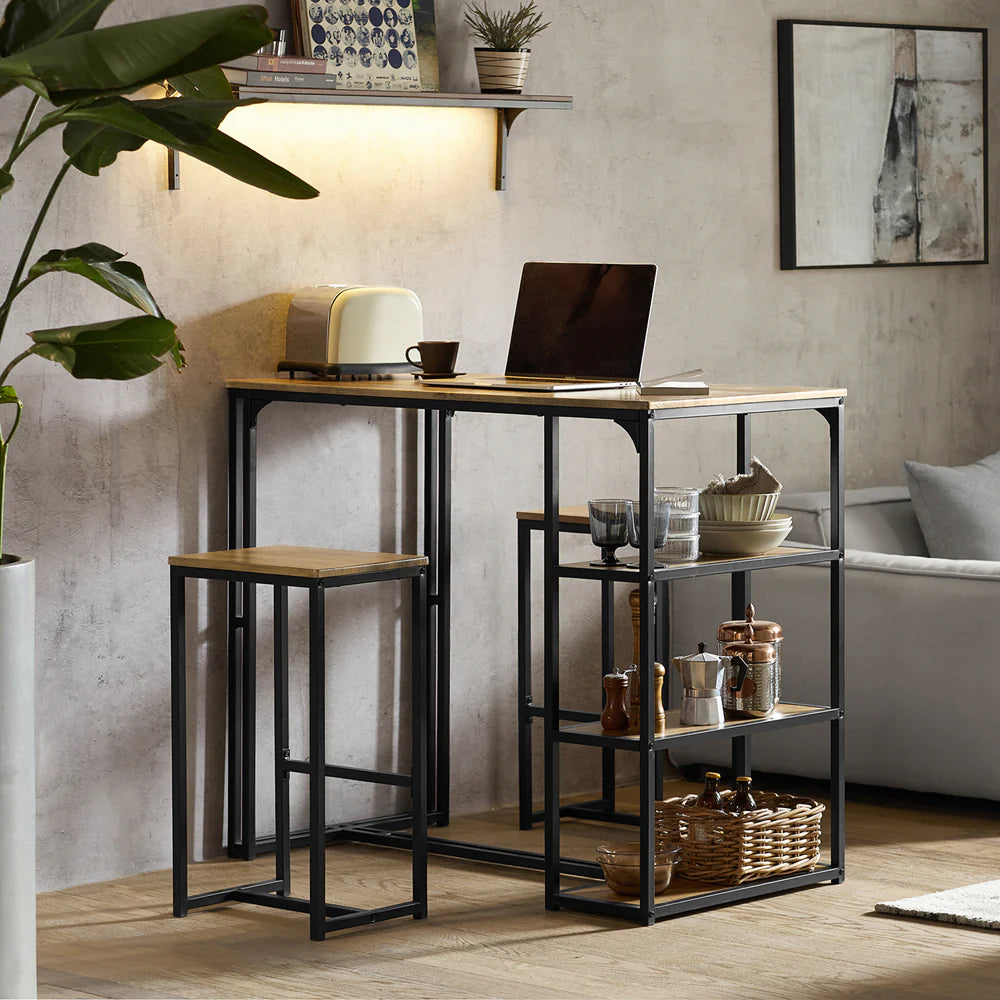Barbordssæt   Industriel Stil  Bord Med   Taburetter  Brun Med Sorte Ben